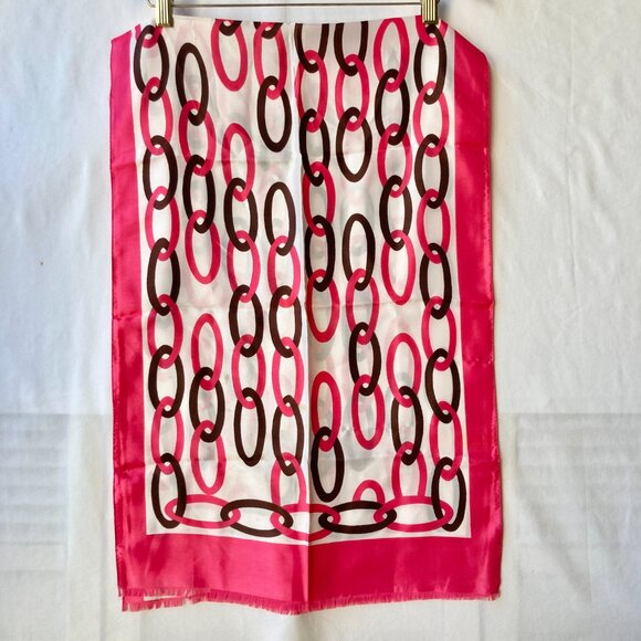 Vintage Jacques Piaget Italian Acetate Scarf Rectangle 18" X 53" Pink White - Picture 11 of 16